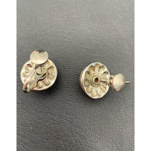 Vintage Coro Faux Pink Moonstone And Rhinestone Screw Back Earrings Signed - Picture 3 of 3